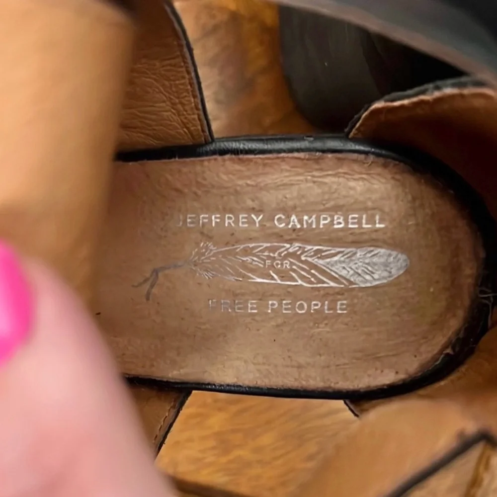 Free People x Jeffrey Campbell Black Leather Strappy Block Heels Size 7 - Picture 5 of 7